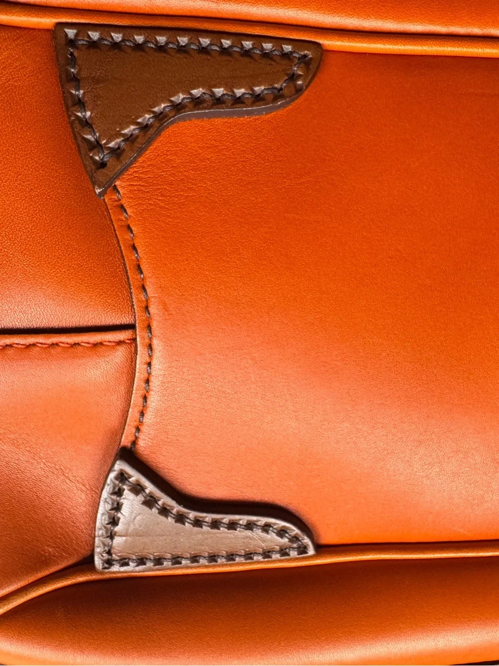 Prada Orange Leather Shoulder Bag with Brown Trim
